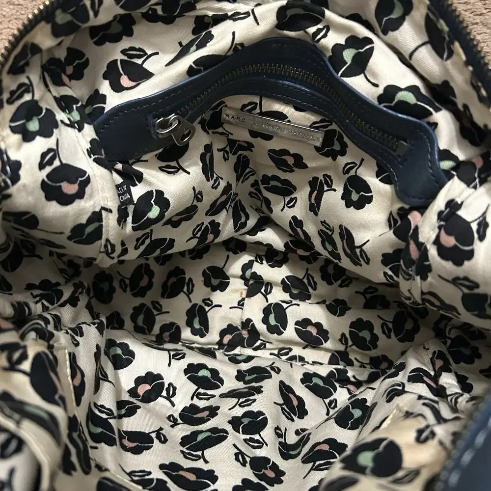 Marc by Marc Jacobs Blue Logo Satchel Bag Gold Tone Hardware Leather Handles